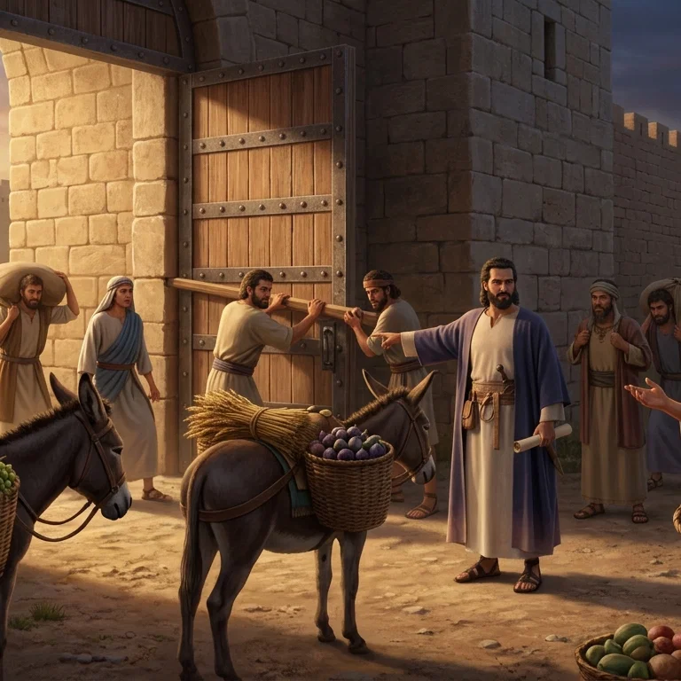 Nehemiah Secures the Gates of Jerusalem on the Sabbath