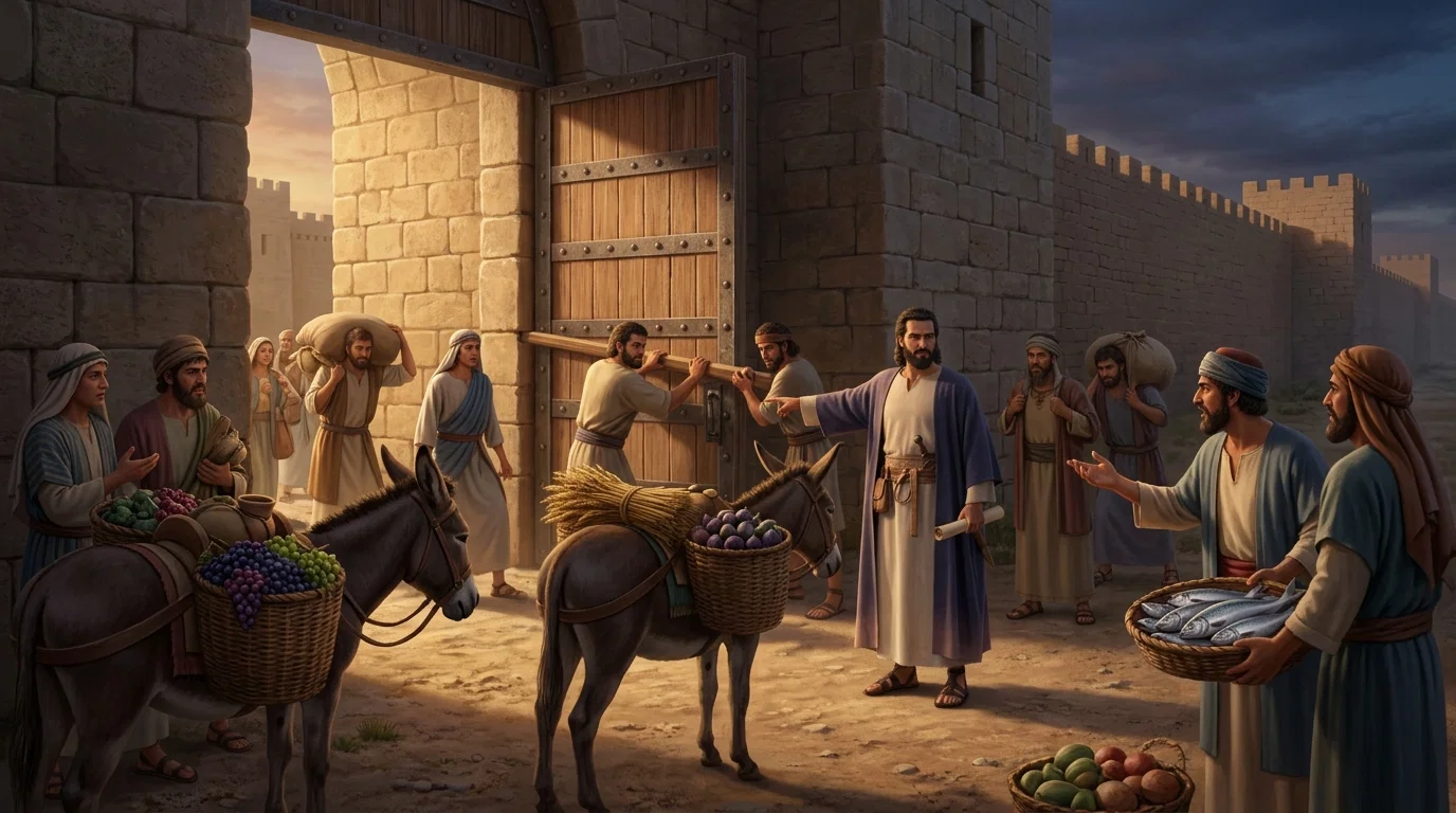Nehemiah Secures the Gates of Jerusalem on the Sabbath