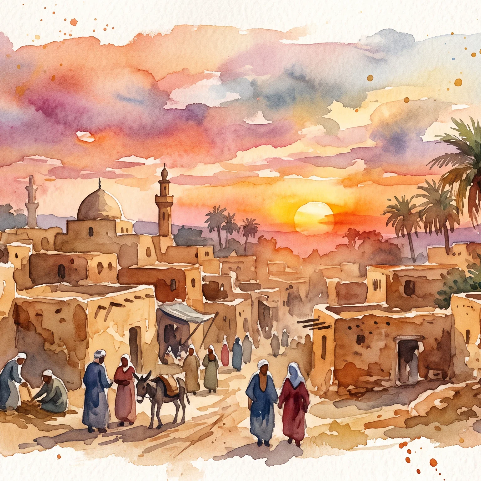 Golden Dusk Over Ancient Egyptian Village