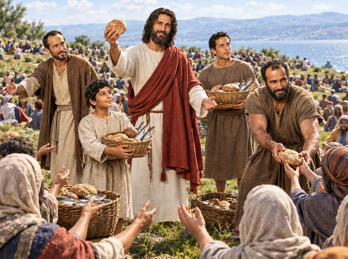 Jesus Feeding the Five Thousand with Bread and Fish