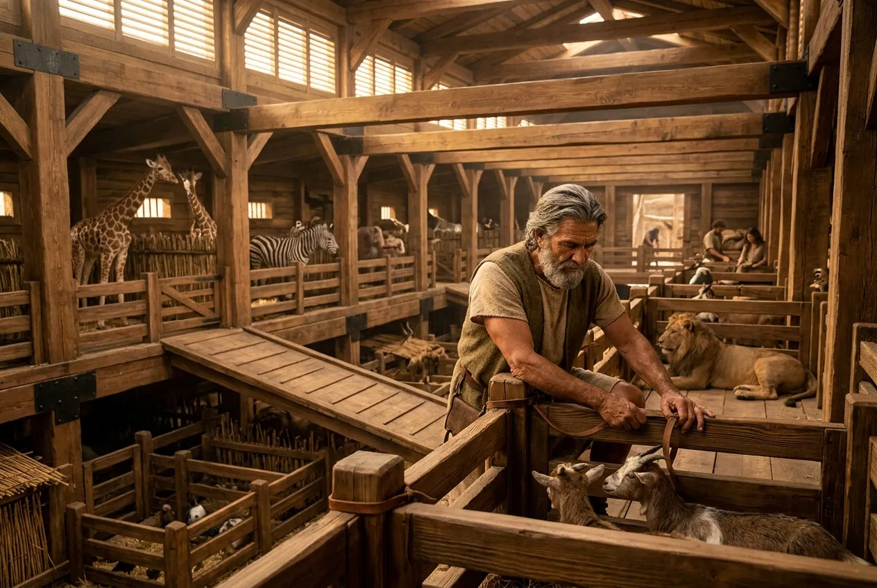 Noah Tending Animals Inside the Ark