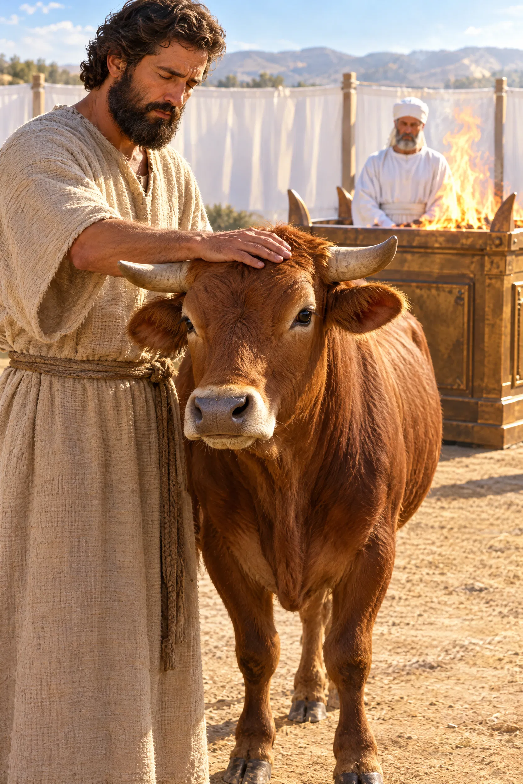 An Israelite Lays His Hand on a Bull for Offering