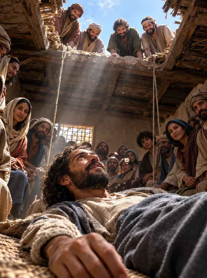 Paralytic Lowered Through the Roof to Jesus