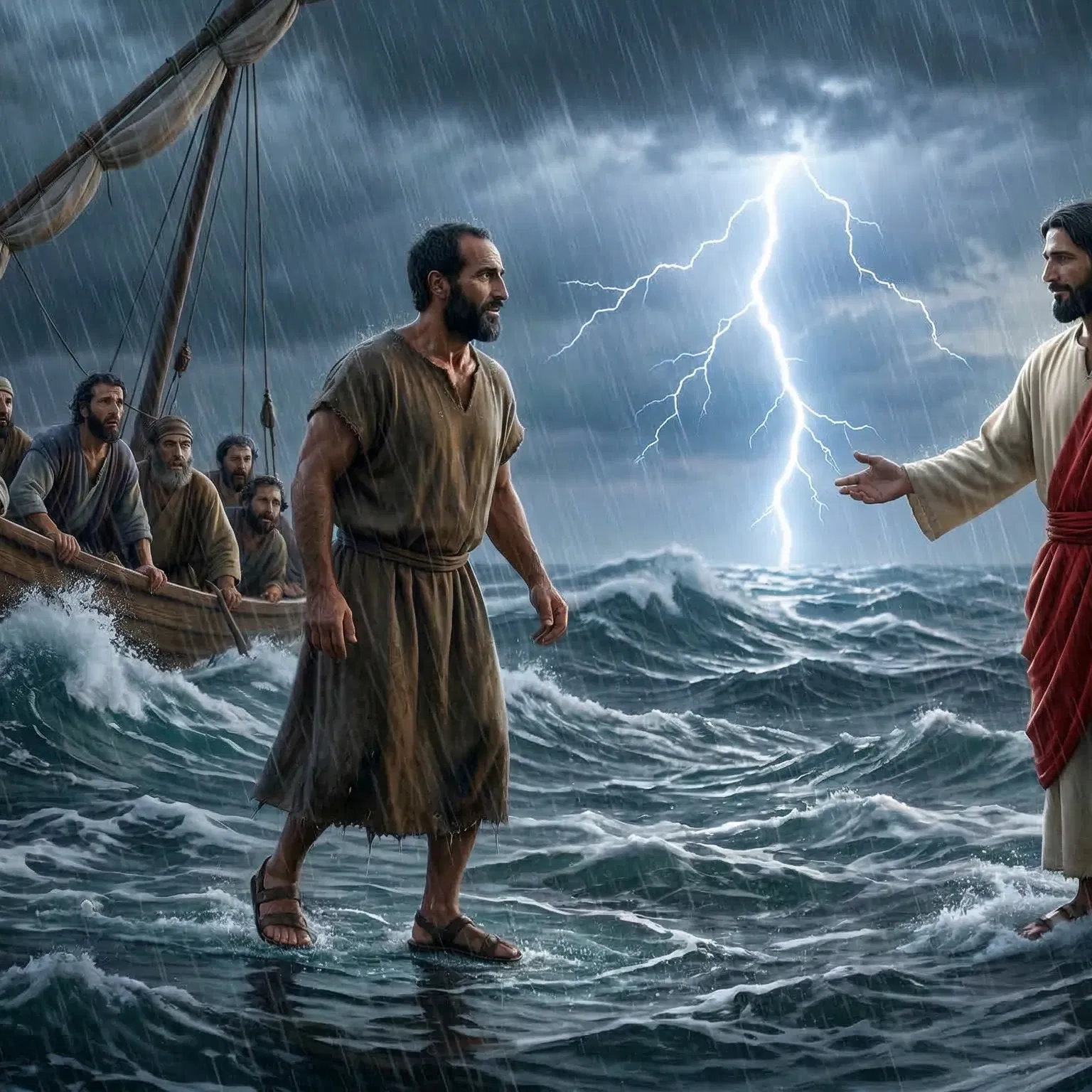 Peter Walks on the Water Toward Jesus