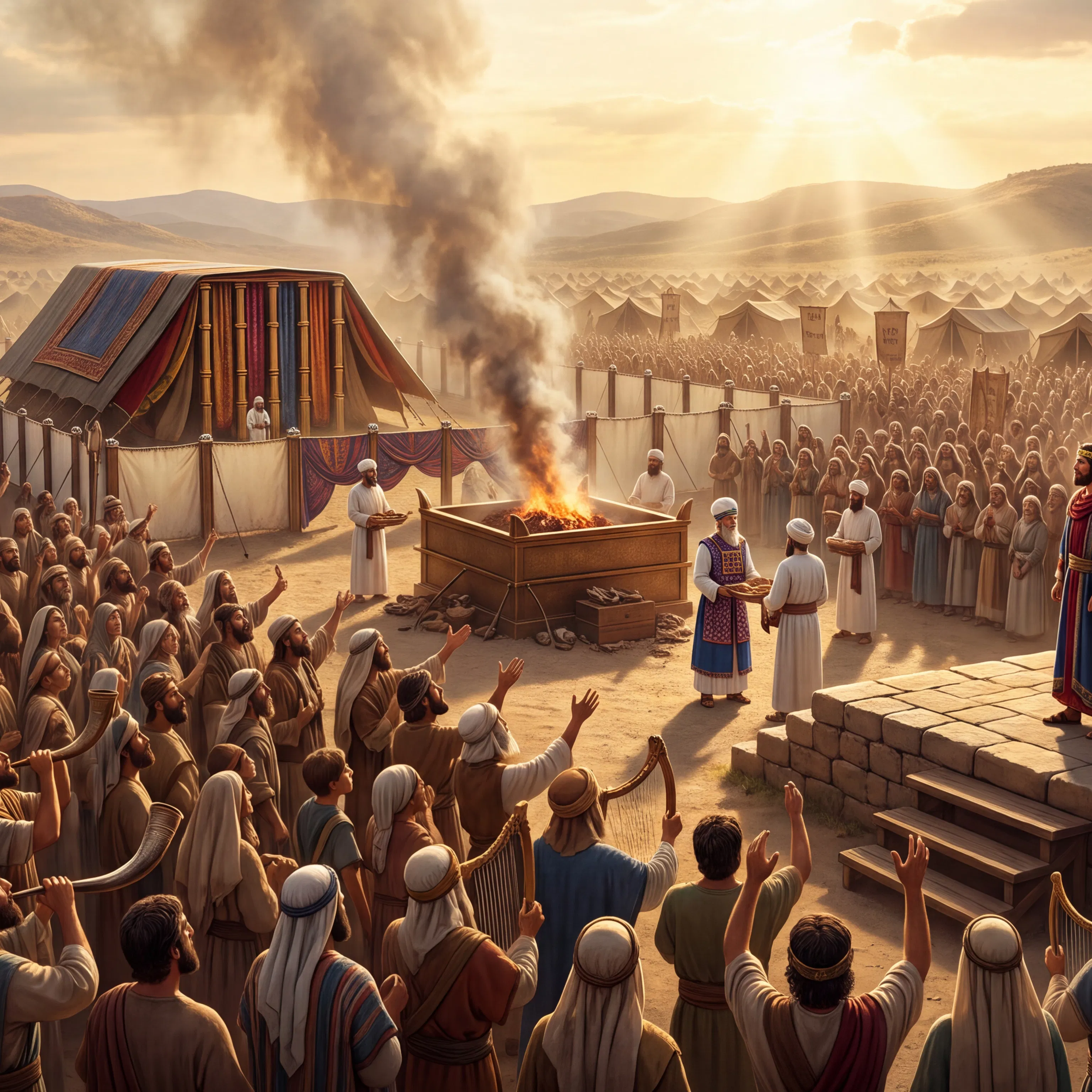 Israelites Gather at the Tabernacle Altar in the Wilderness