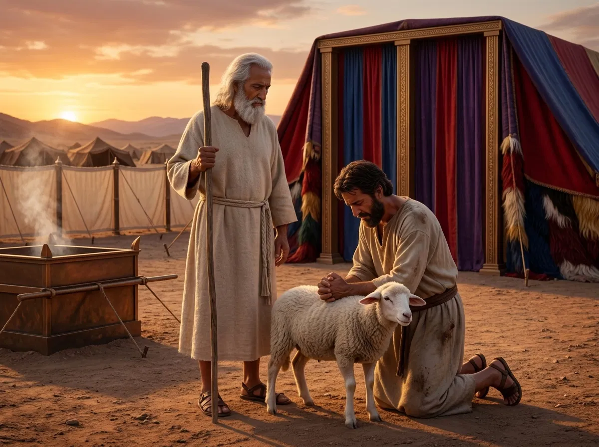 Israelite Confessing Sins Before the Tabernacle