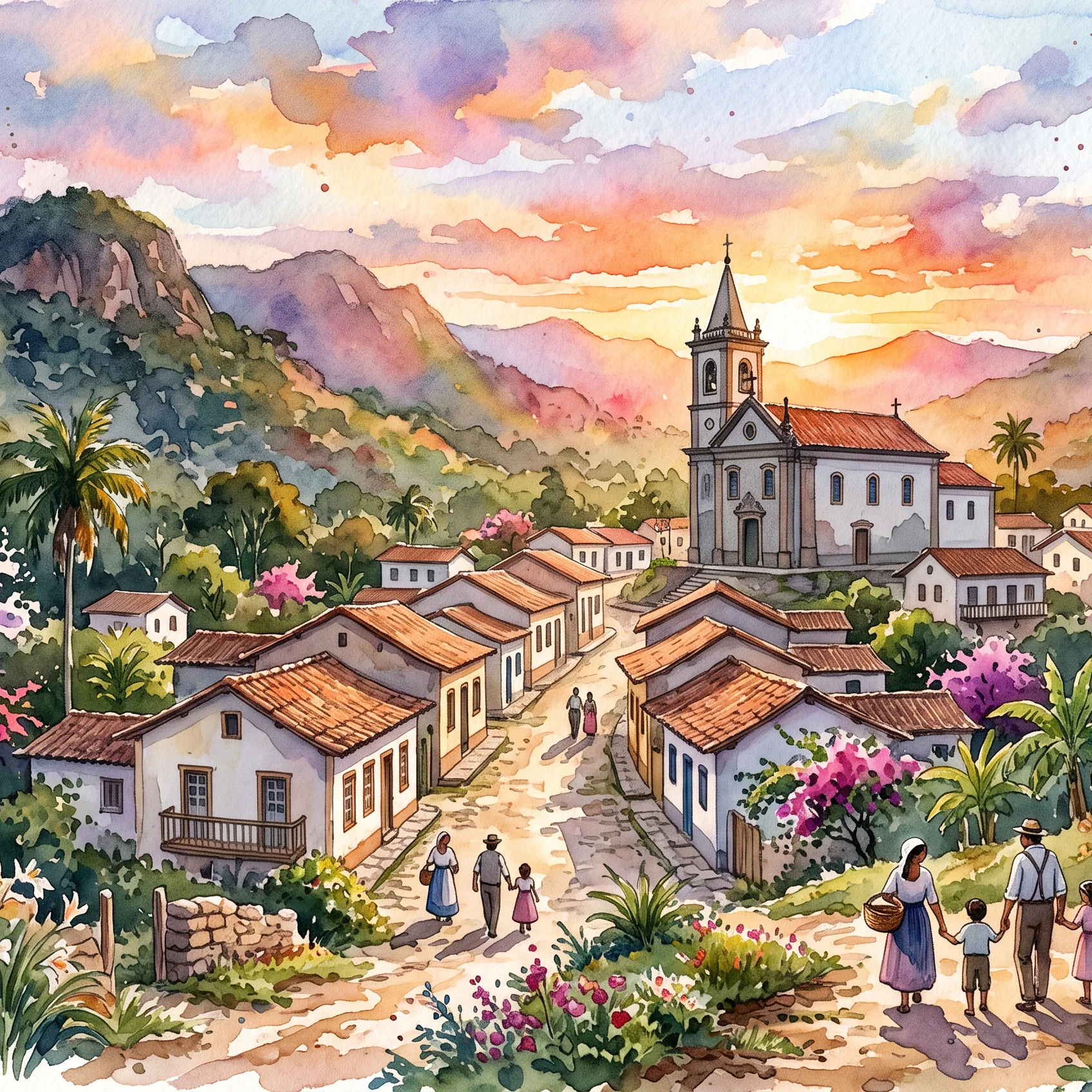Golden Dusk in an Ancient Village