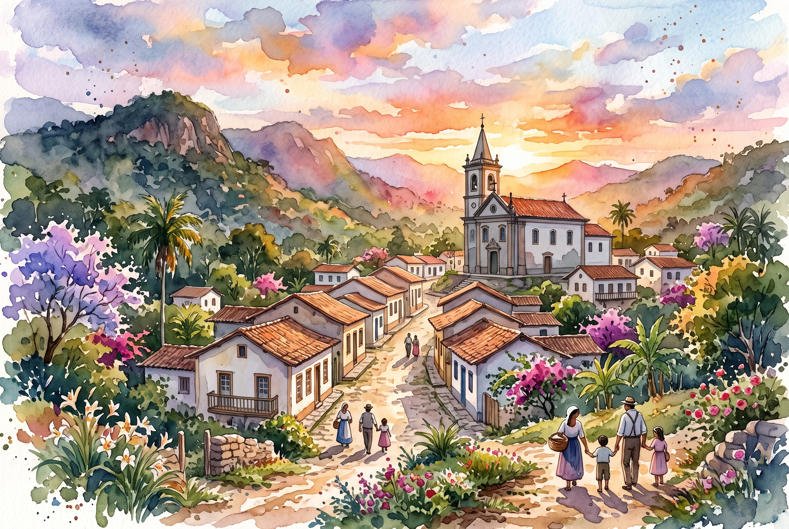 Golden Dusk in an Ancient Village
