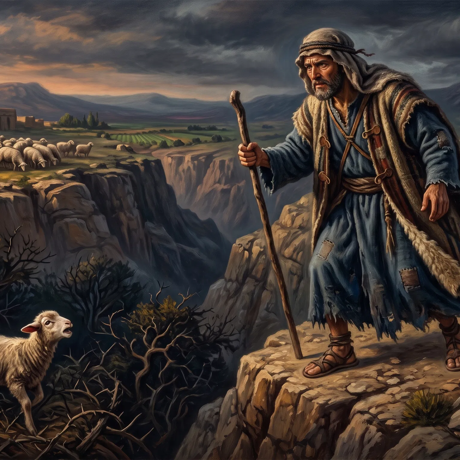 Shepherd Searching for the Lost Sheep on the Cliffs