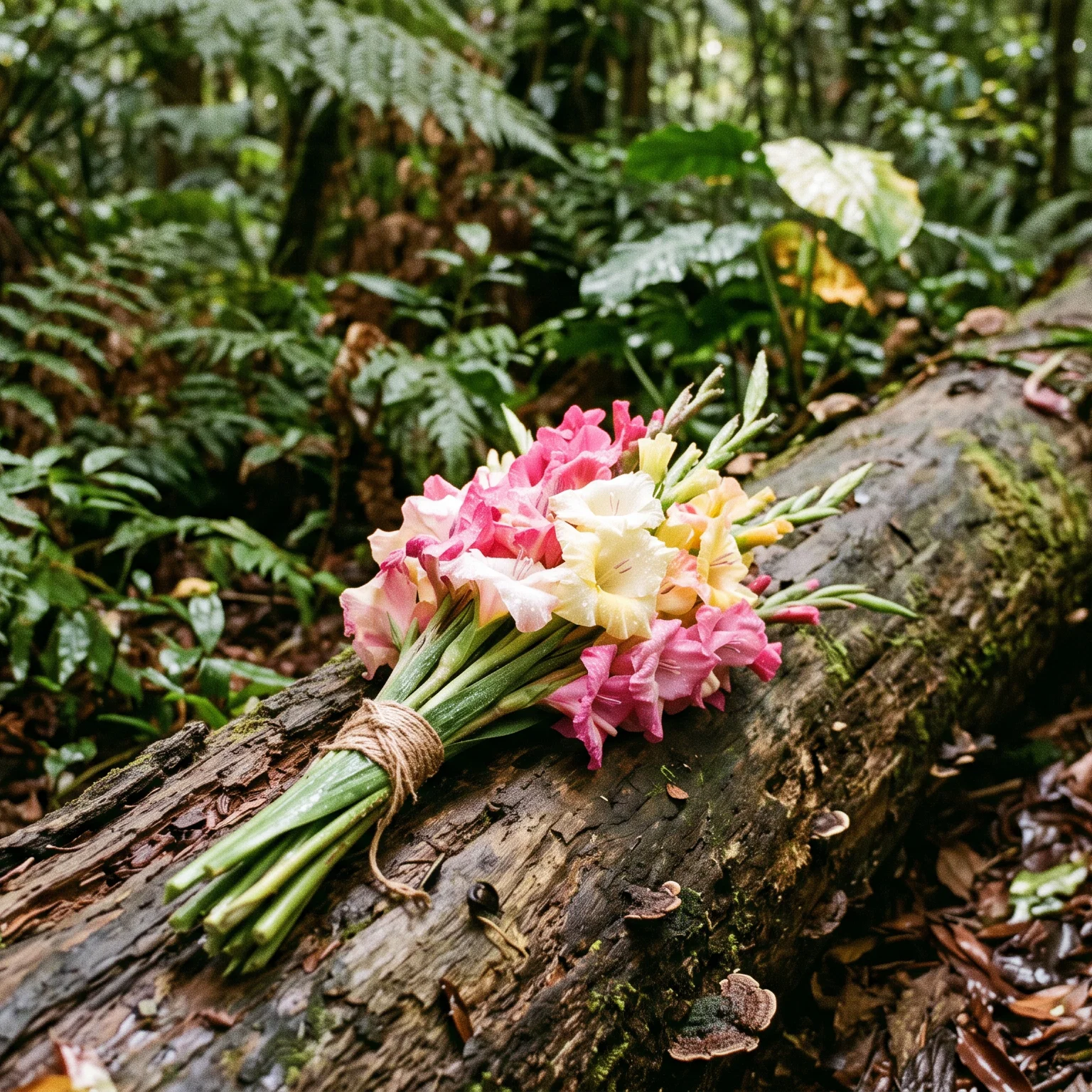 Vibrant Blooms Amidst Ancient Forest Shadows