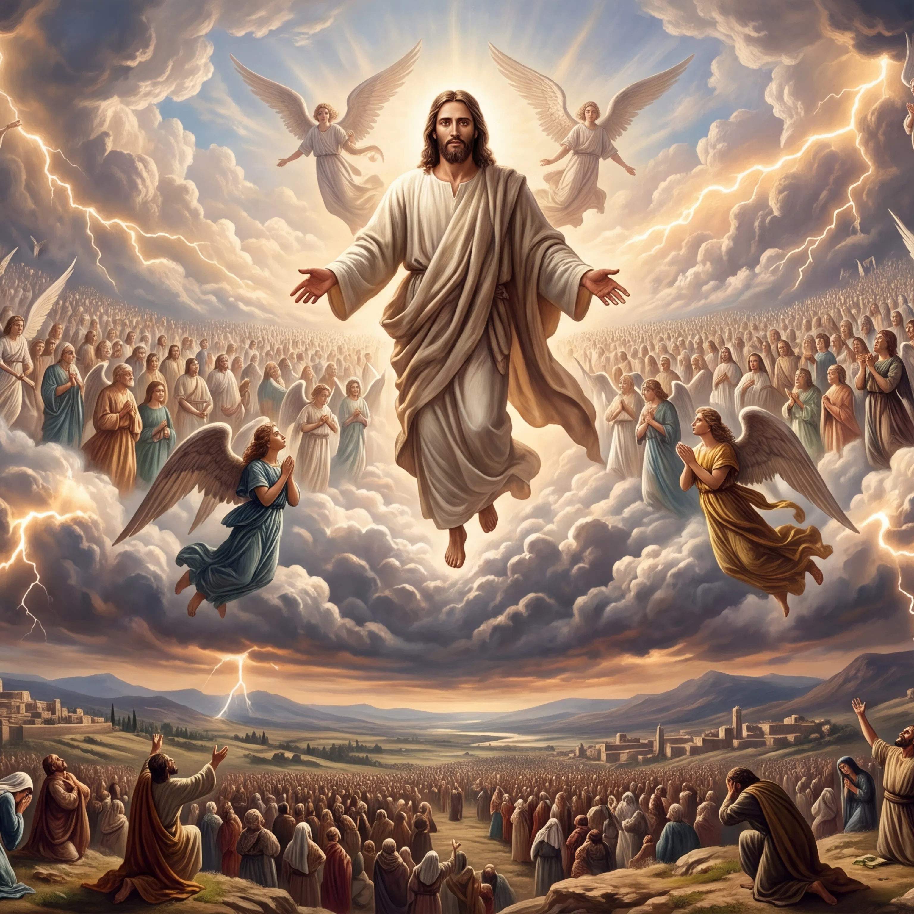 Jesus Returns in the Clouds With Angels