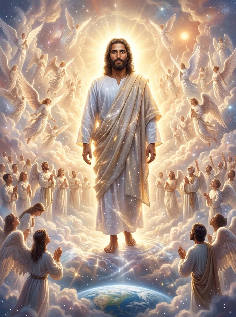 Jesus in Glory Among Worshipping Angels