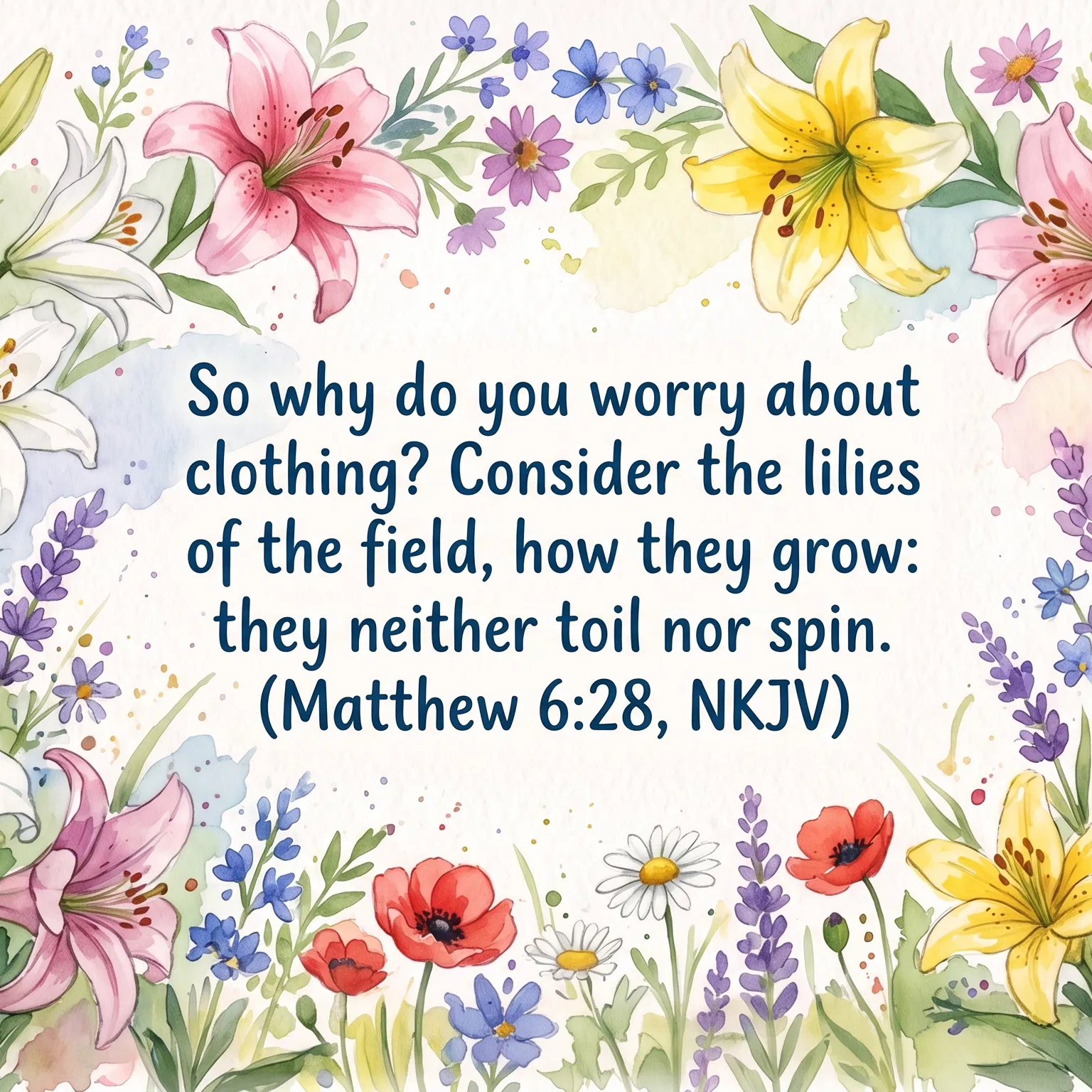 Lilies of the Field Verse With Watercolor Flowers