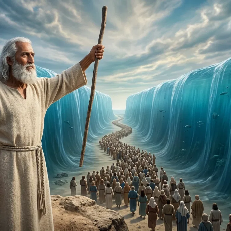 Moses Raises His Staff as Israel Crosses the Red Sea