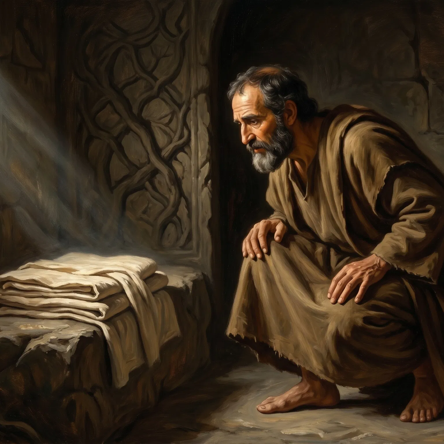 Peter Stoops to Look into the Empty Tomb