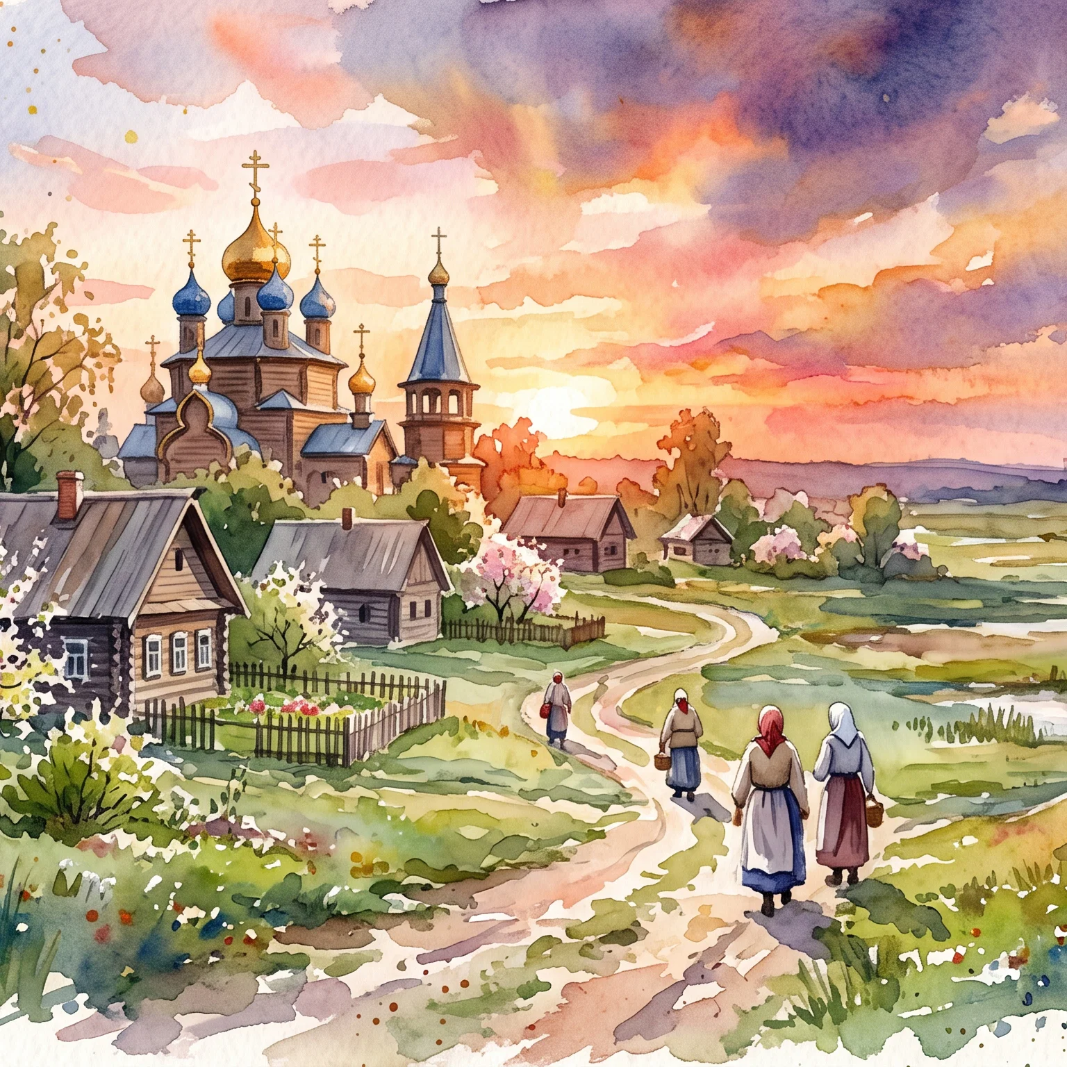 Twilight Glow Over A Russian Village