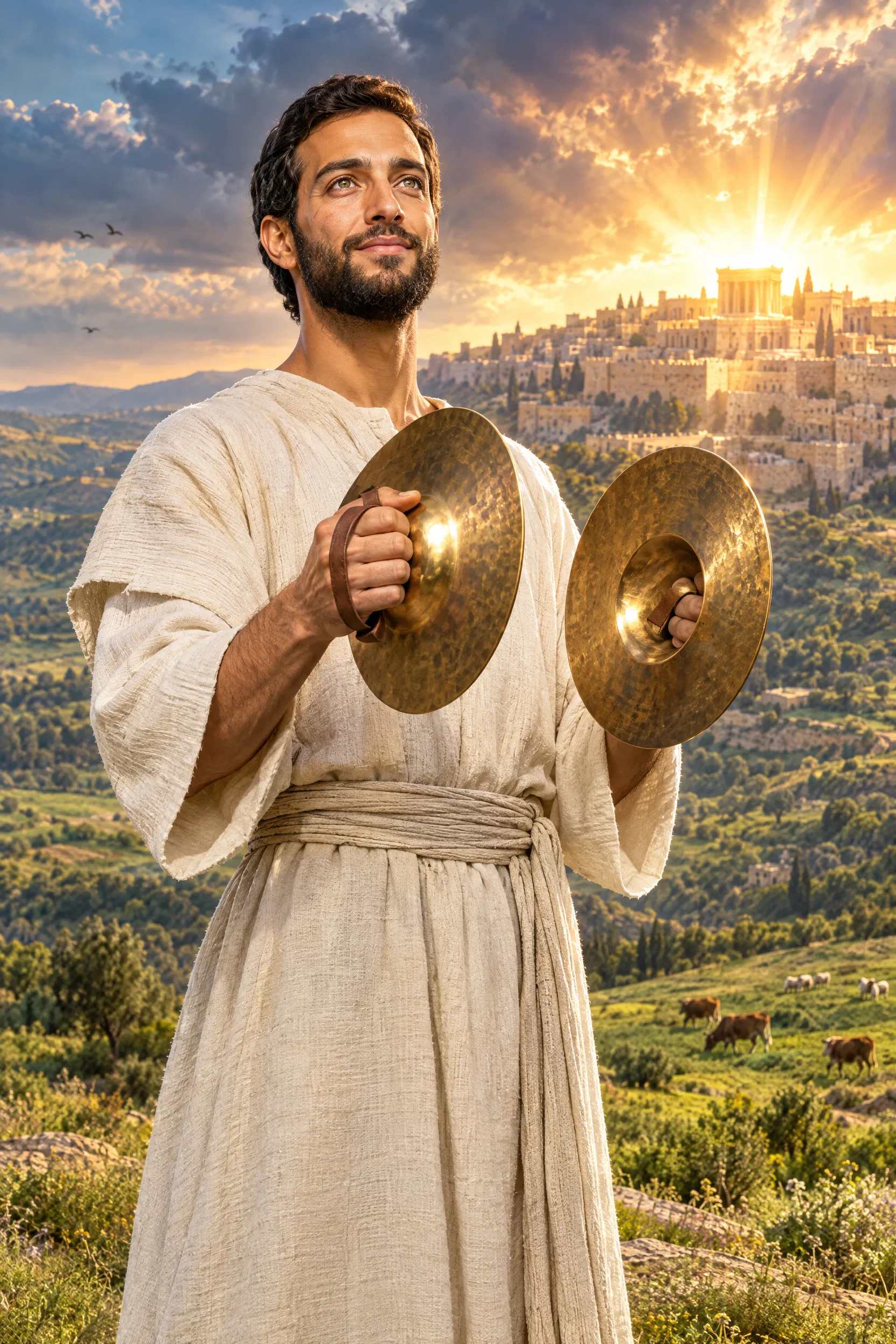Asaph Plays Cymbals Facing Zion at Sunrise
