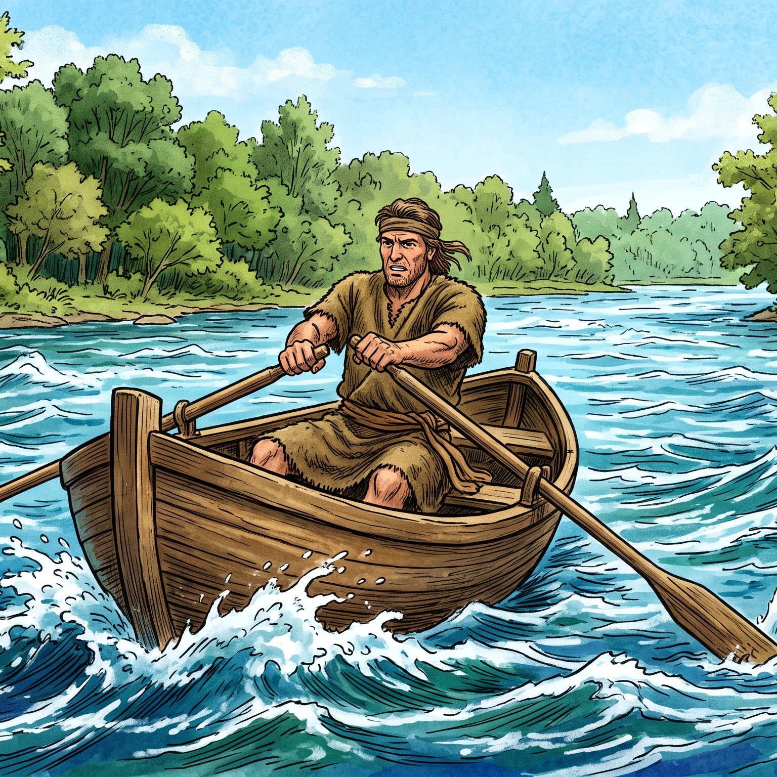 A Lone Rower's Struggle Against the River