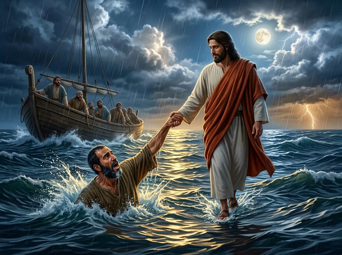 Jesus Lifts Peter from the Stormy Sea