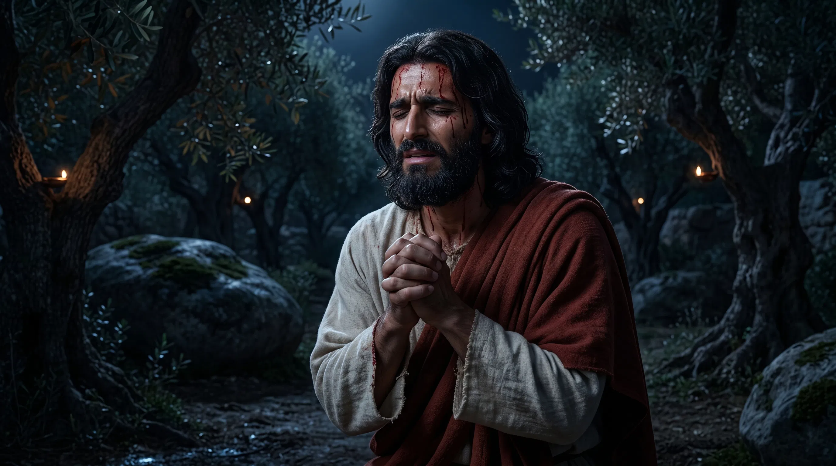 Jesus Praying in Gethsemane at Night