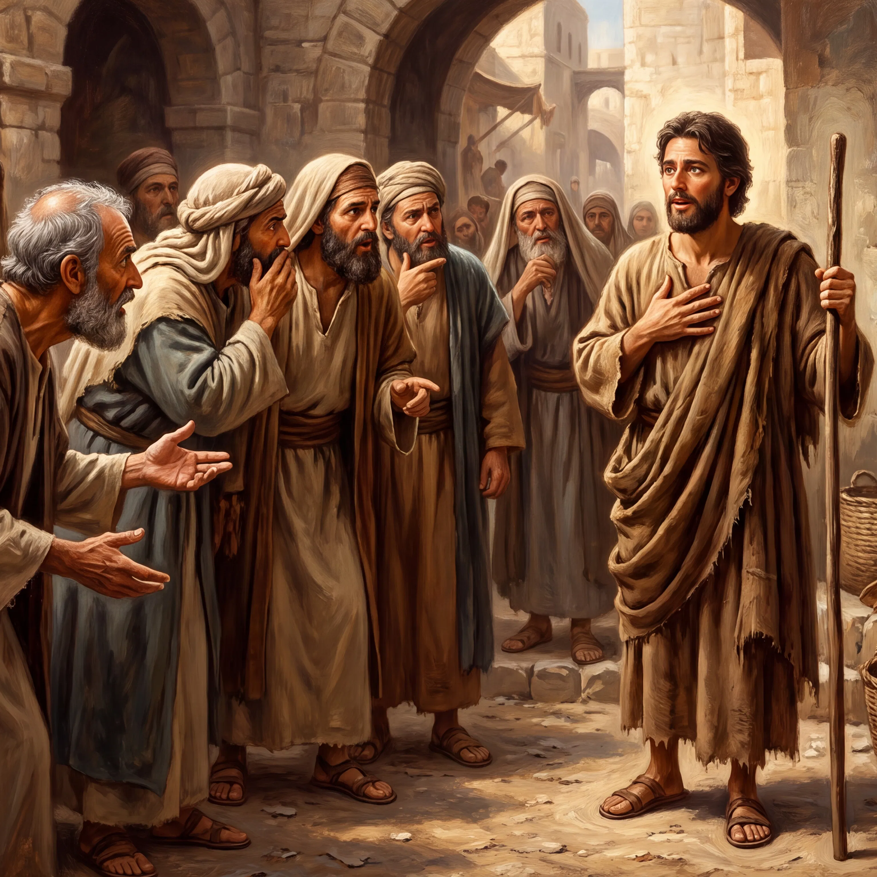 Healed Blind Man Questioned by Neighbors in Village