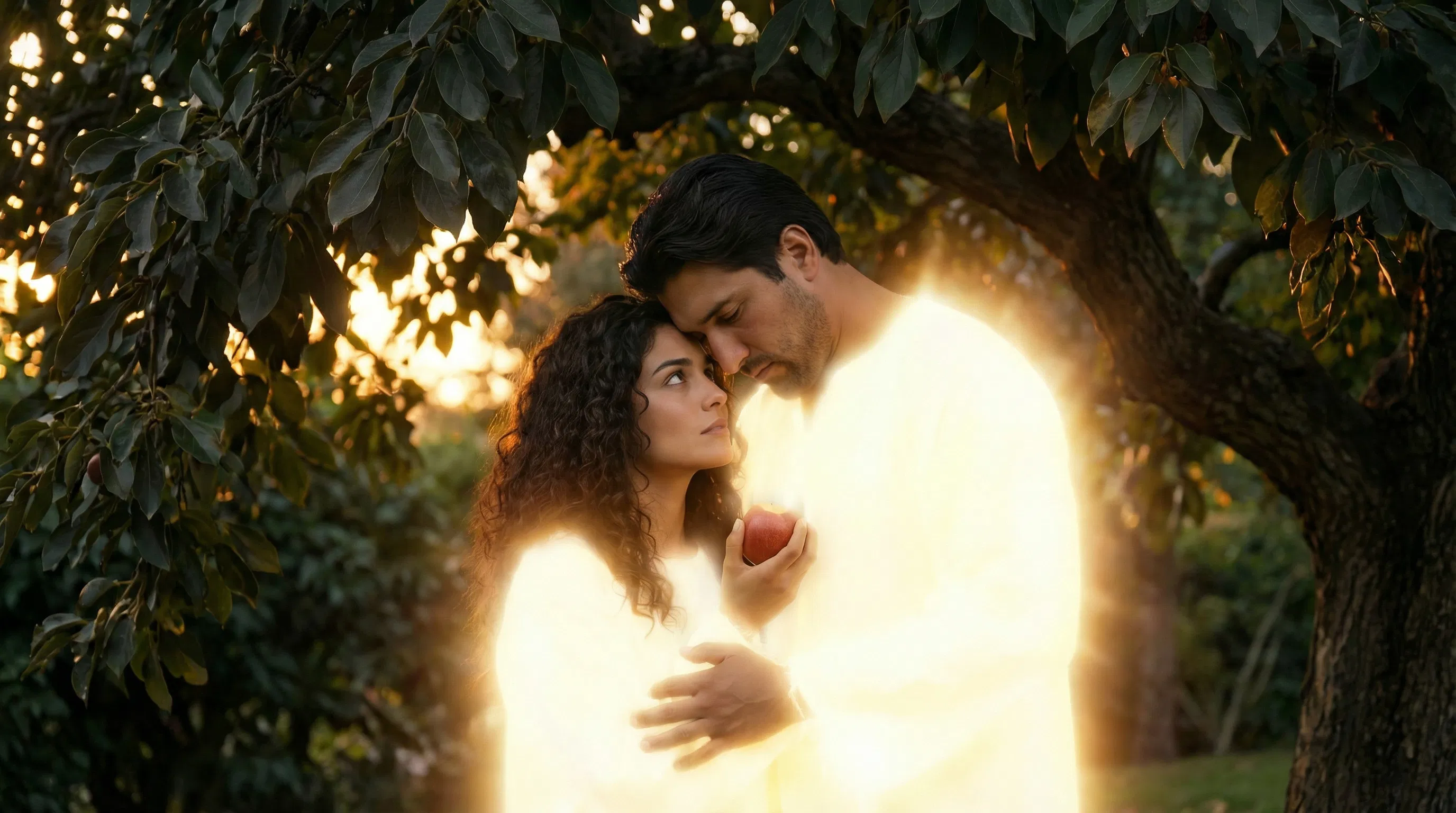 Adam Holding the Fruit and Embracing Eve