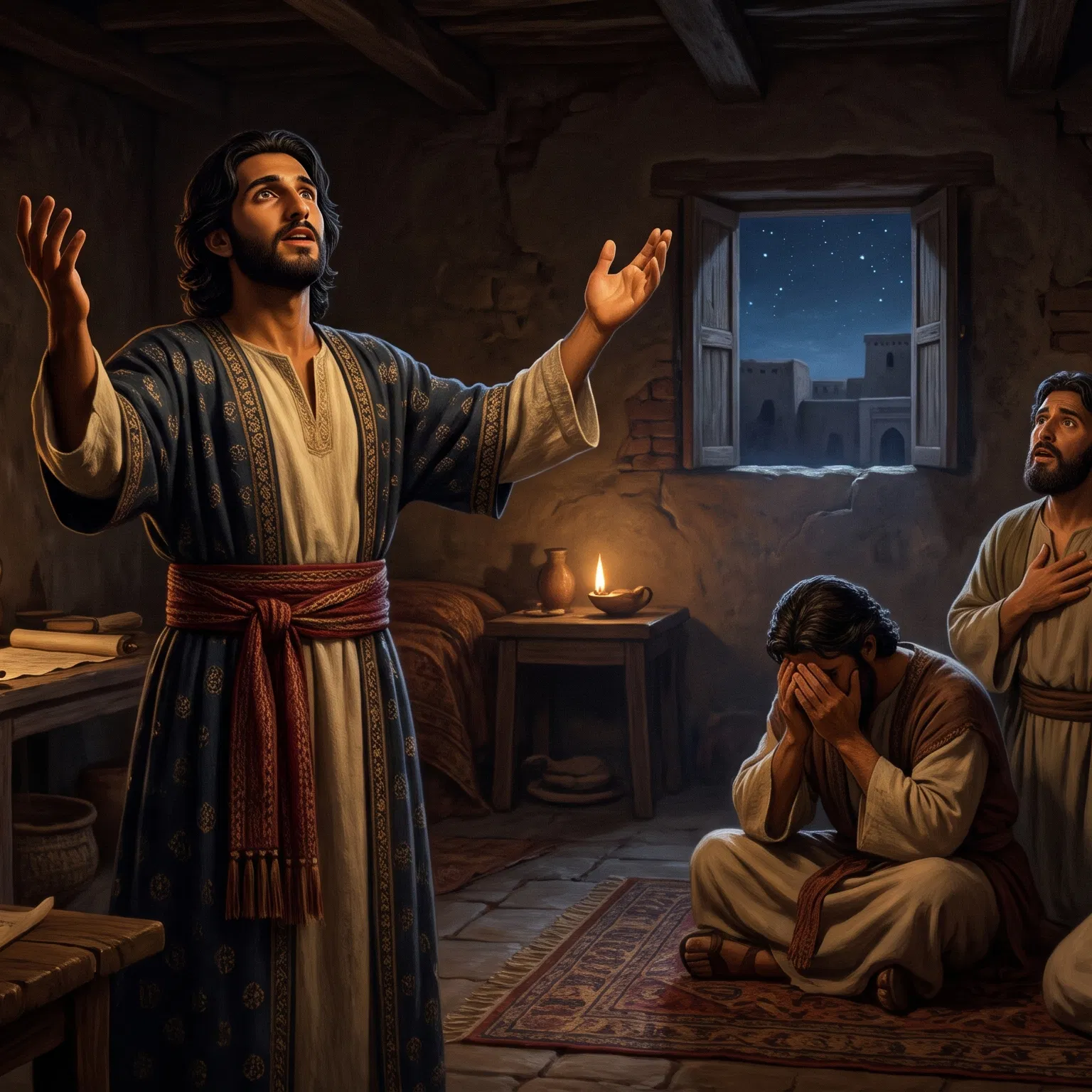 Daniel Praises God at Night With Three Companions