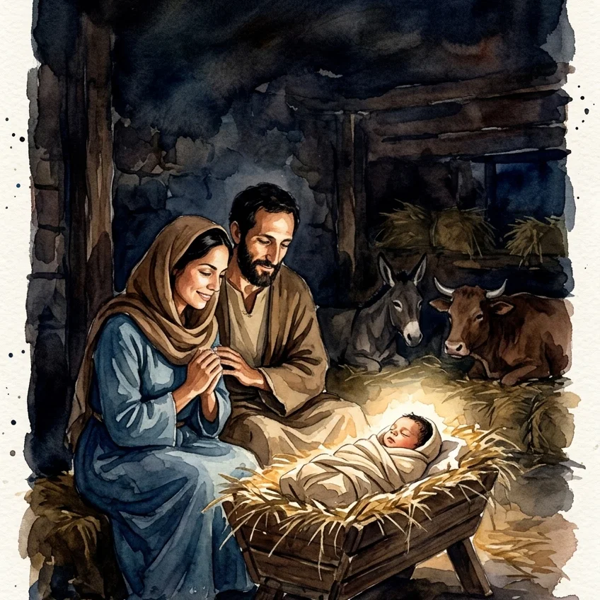 Mary and Joseph welcome baby Jesus