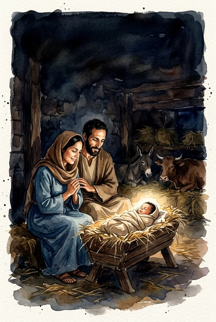 Mary and Joseph welcome baby Jesus