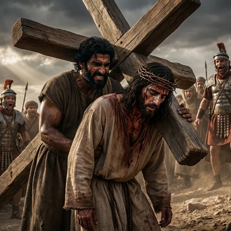 Simon of Cyrene Helps Jesus Carry the Cross