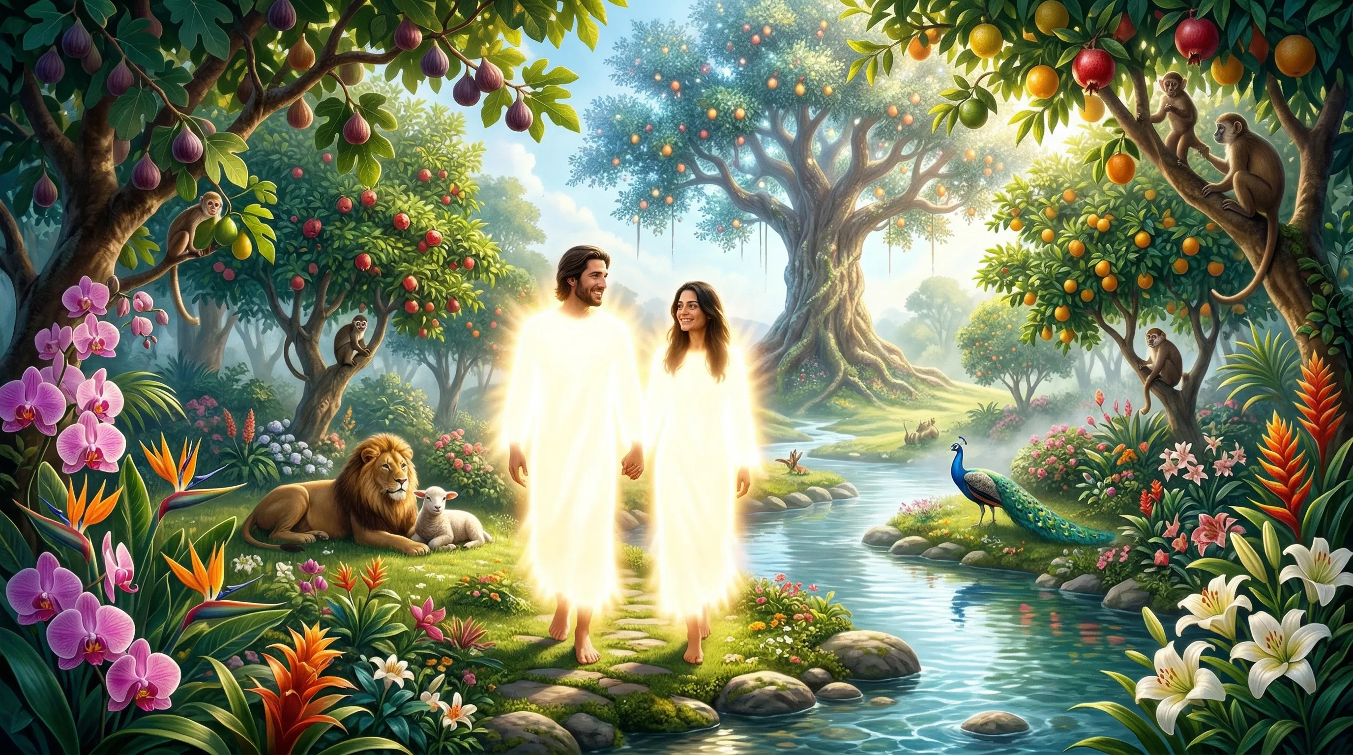 Adam and Eve Walking in the Garden of Eden