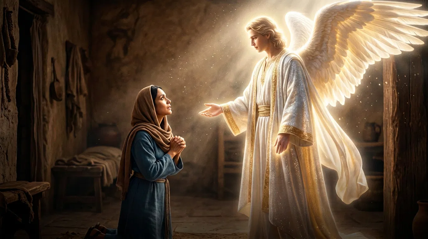 An Angel Appears to a Kneeling Woman