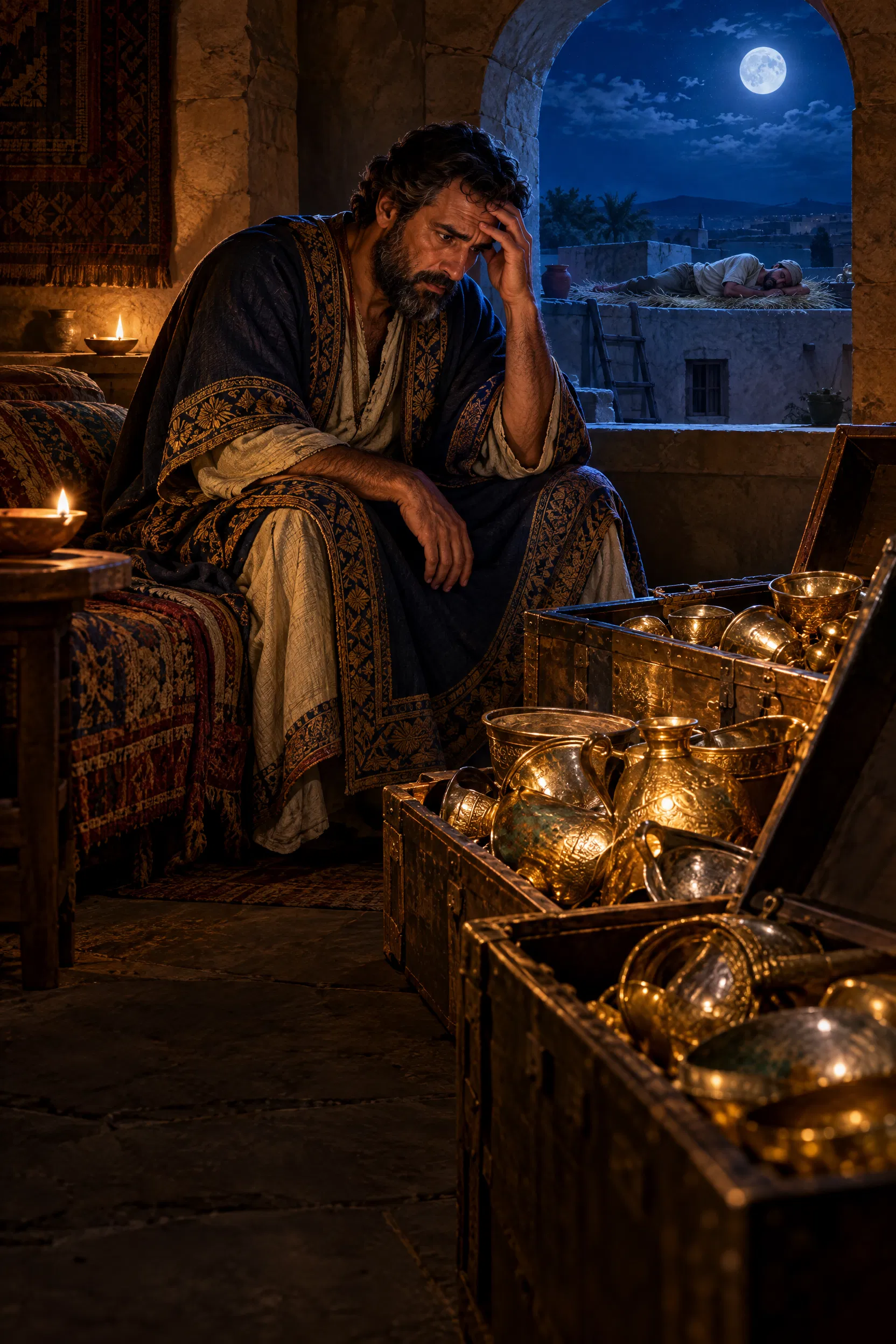 A Rich Man Lies Awake Beside His Treasure Chests
