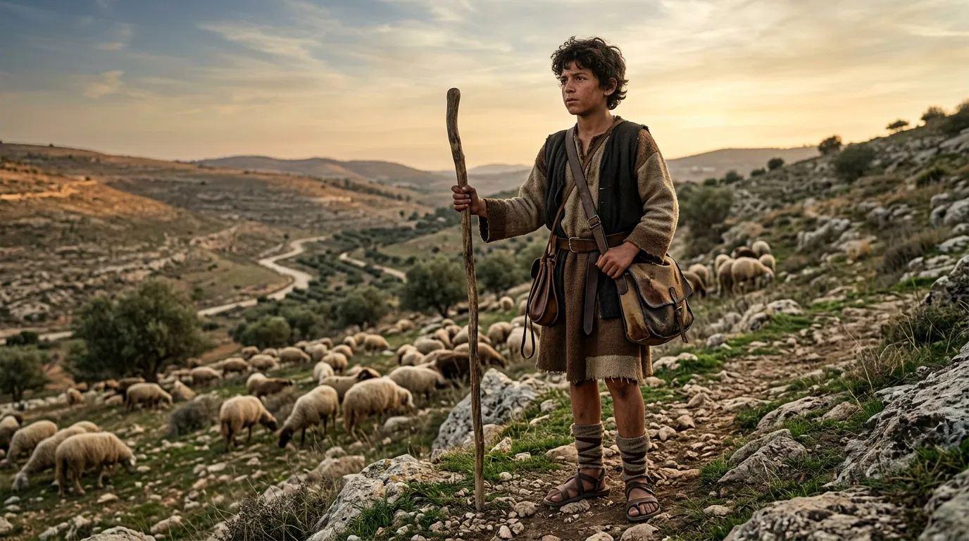 David the Shepherd Boy With Staff Sling and Bag