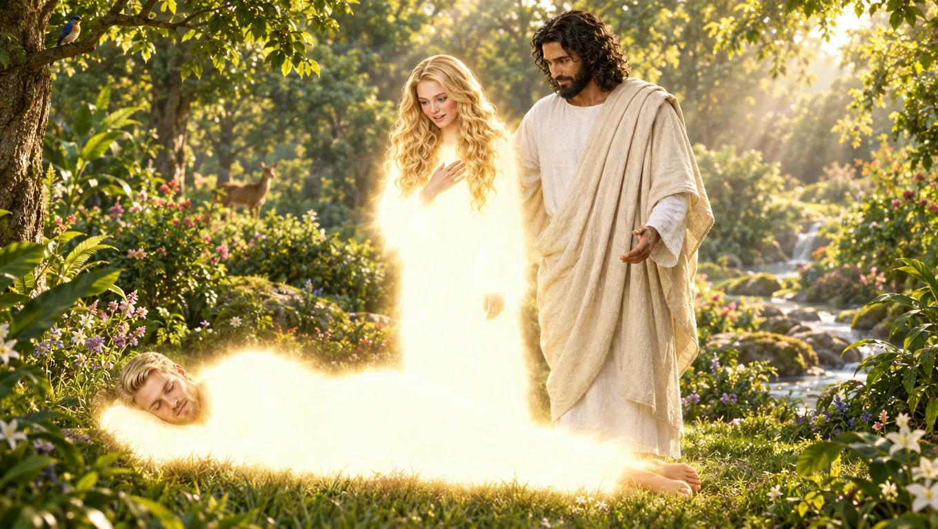 Adam Sleeps While Jesus Presents Eve
