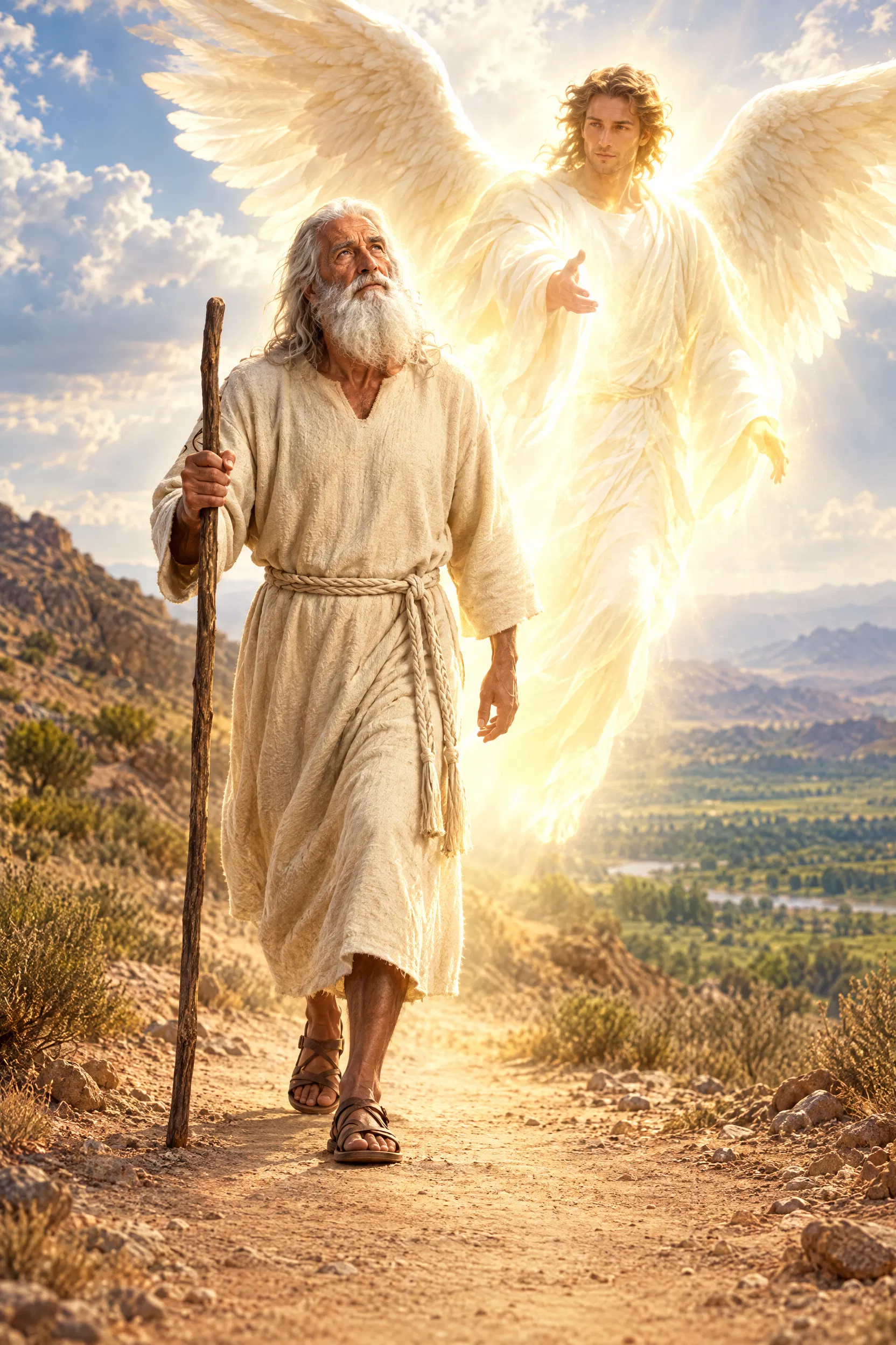 Moses Walks the Desert Path With the Angel Before Him