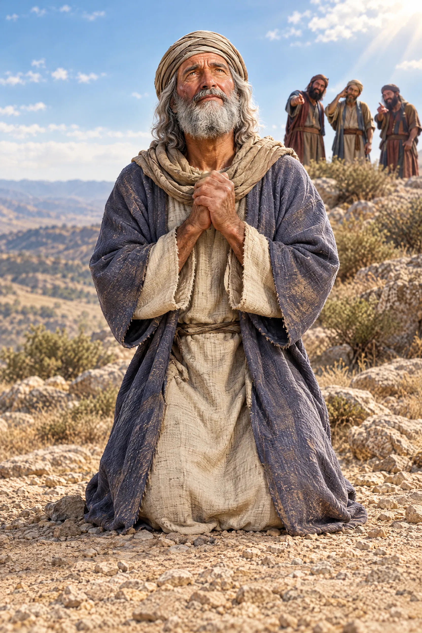 David Kneels in Prayer While Men Mock Him