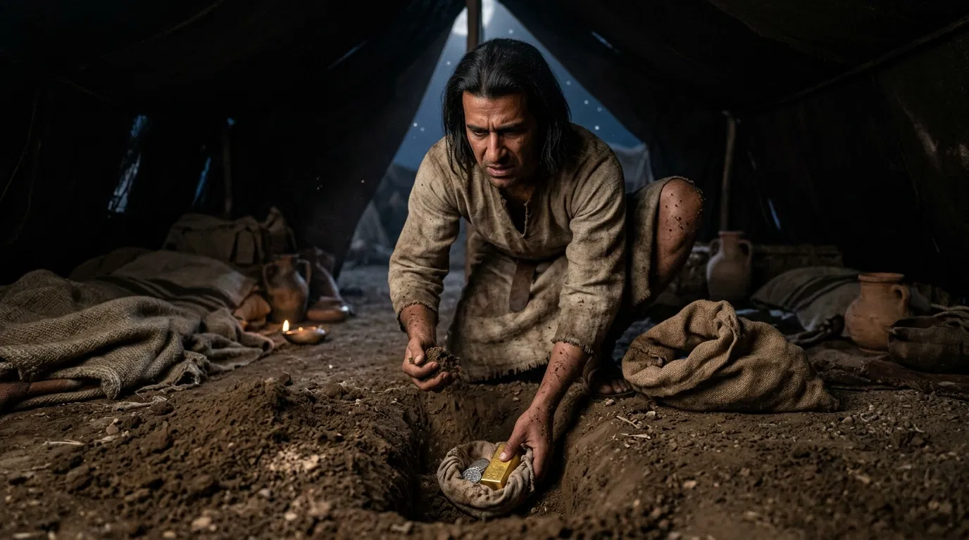 Achan Burying Gold and Silver in His Tent
