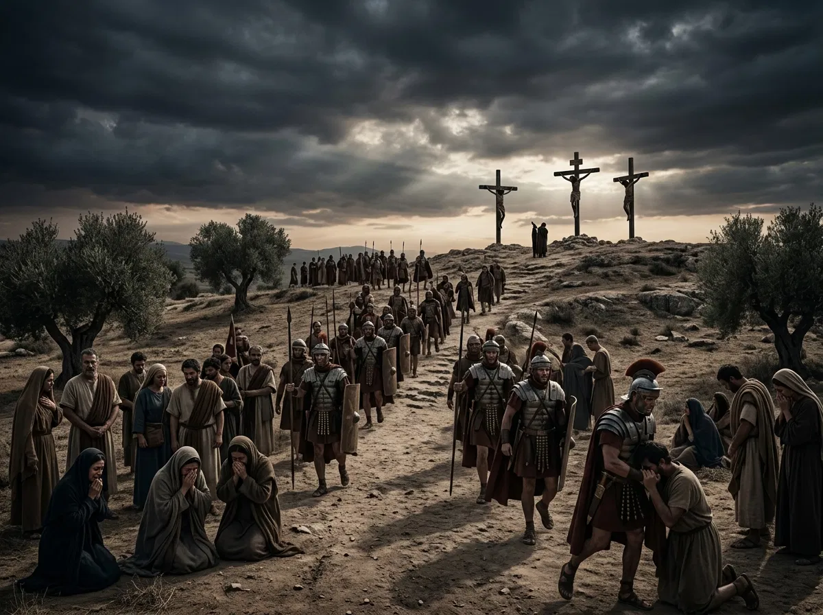 Three Crosses on Calvary Seen From a Distance