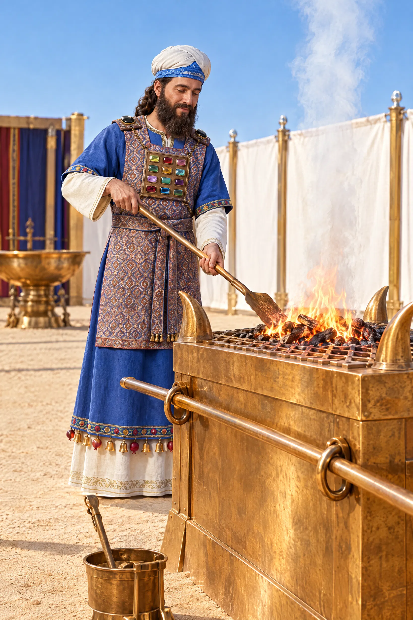 Aaron Tends the Fire on the Bronze Altar