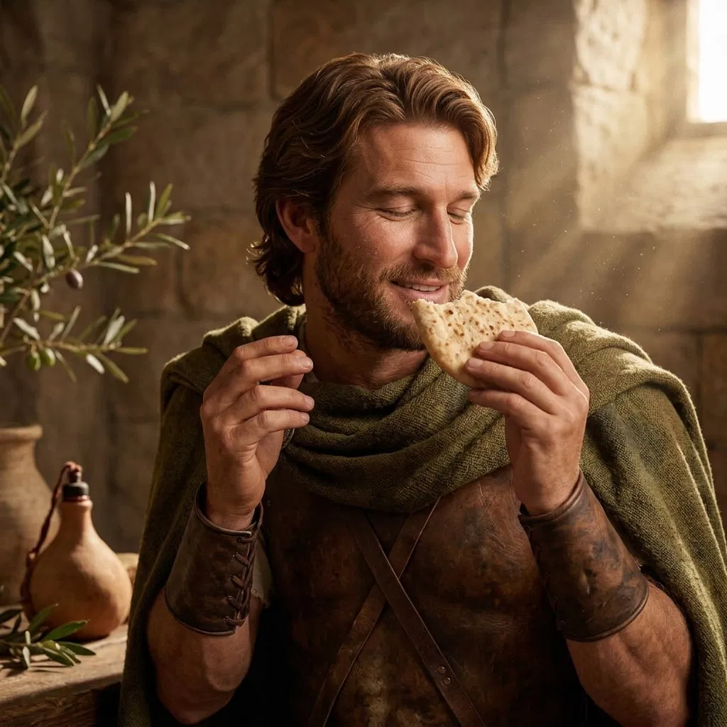 Man Tasting Flatbread in a Stone Room