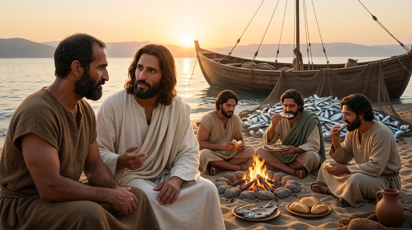Jesus Turns to Speak with Peter on the Beach