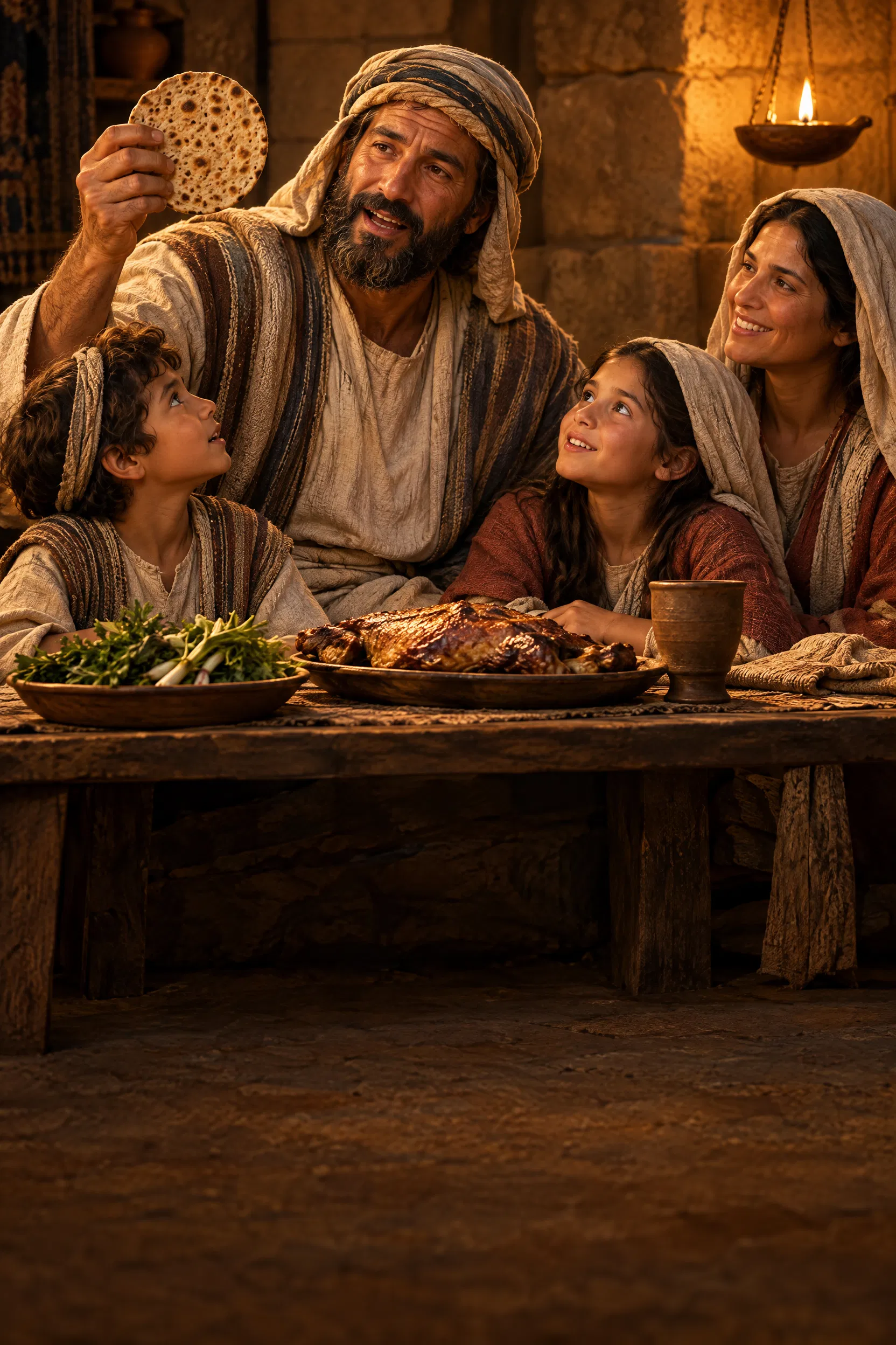 A Father Tells the Passover Story at the Table