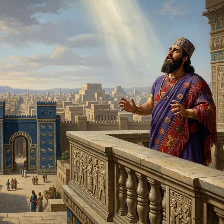 Nebuchadnezzar Looks Up From His Palace Balcony