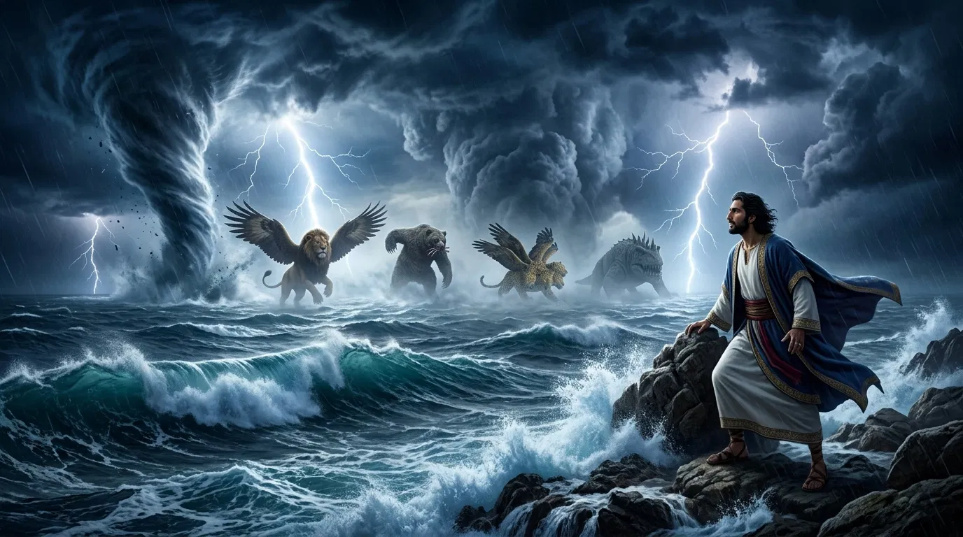 Daniel Sees Four Beasts Rise from the Sea