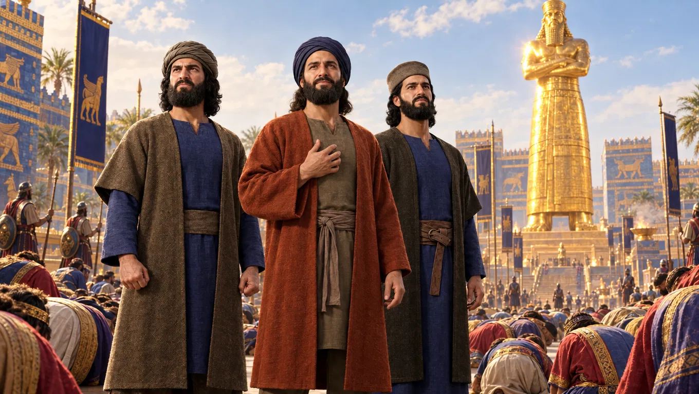 Three Hebrews Standing While the Crowd Bows to the Image