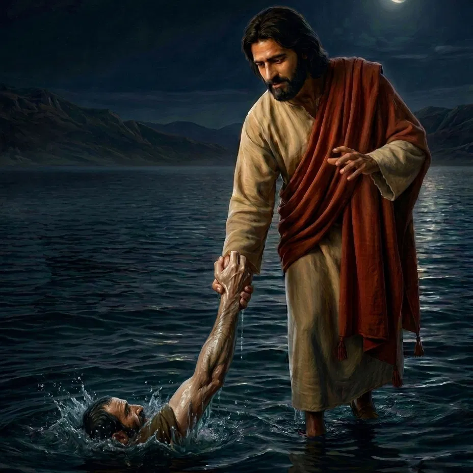 Jesus Lifts Peter From the Sea
