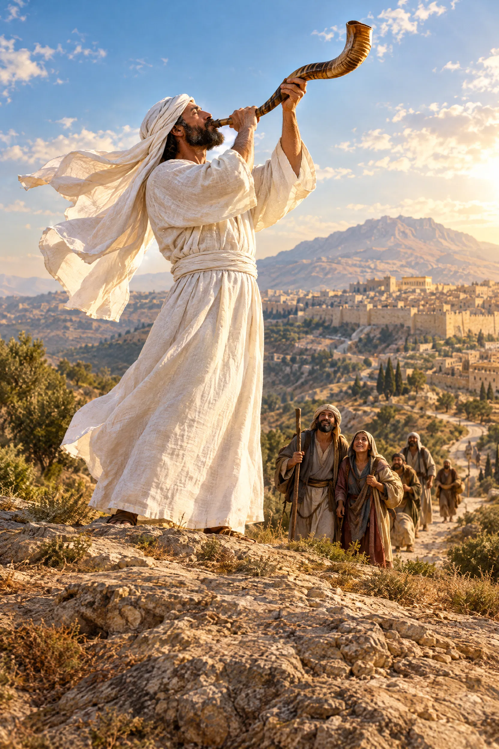 Levite Blows the Great Trumpet for Returning Exiles