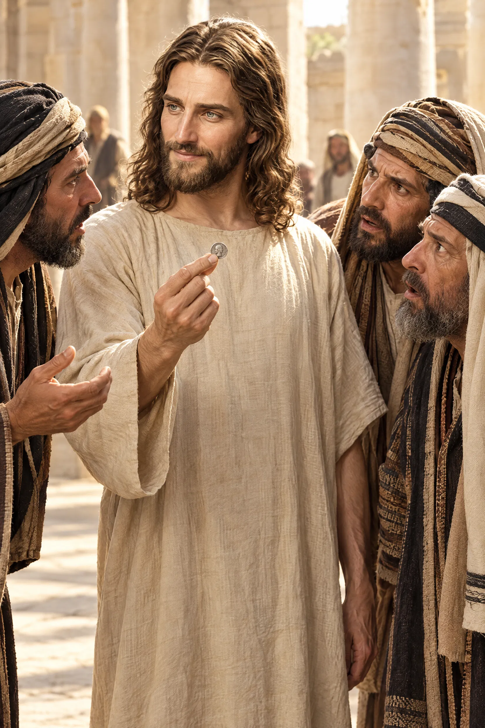 Jesus Holds Up a Coin Before His Questioners