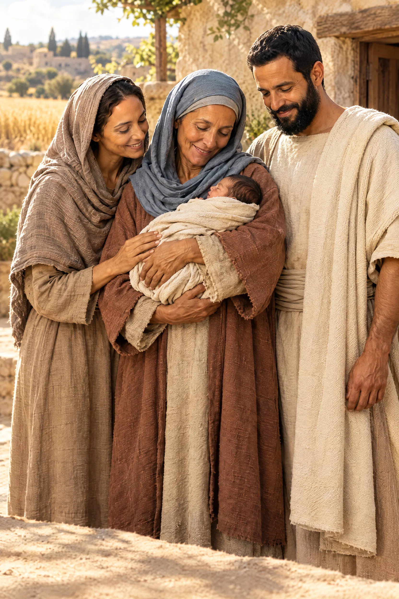 Naomi Holds Baby Obed With Ruth and Boaz